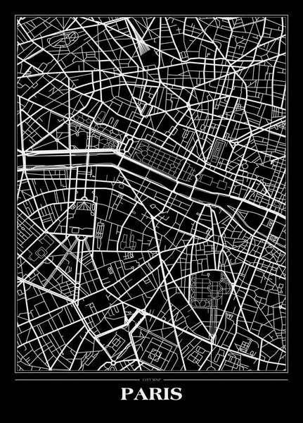 Map Paris Black | FRAMED PRINT